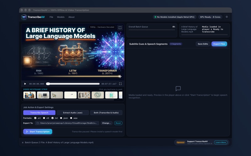 TranscribeAV - Subtitle Studio Interface and Video Import